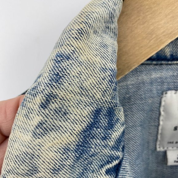 RVCA Mens denim jacket size small unisex light wash cotton distressed - Picture 6 of 13